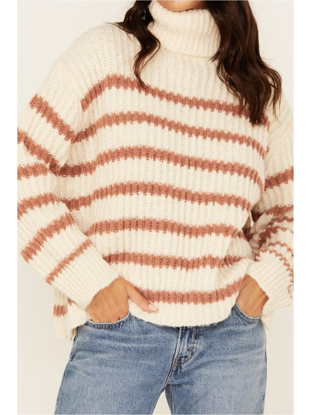Sadie and Saige- Cream with Dusty Rose Striped Sweater